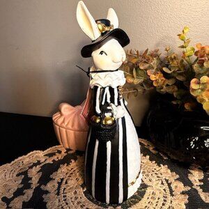 Victorian Lady Bunny Figurine Black White Gold Easter Spring Decor NWT